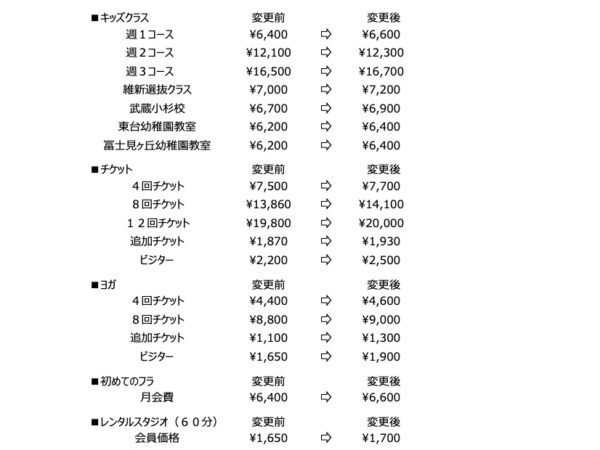 2021年9月より料金改定いたします